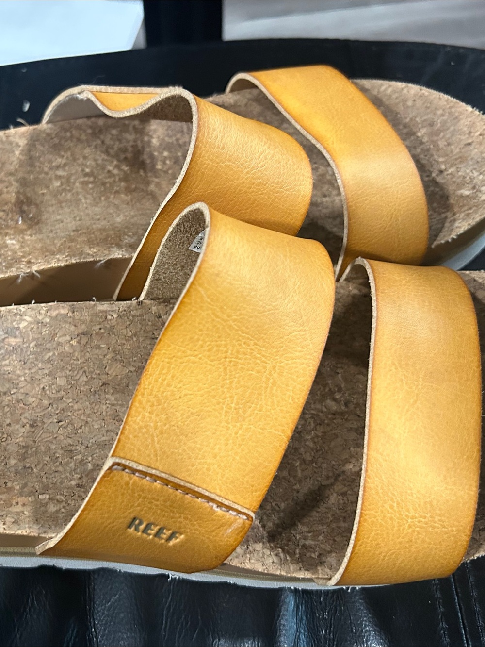 Reef Women's Yellow Leather Cork Slide Sandals